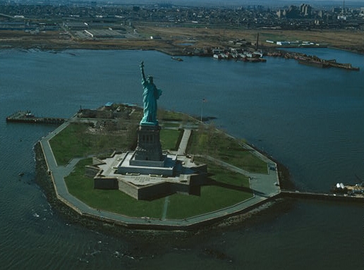Much of Liberty Island's perimeter is in New Jersey.